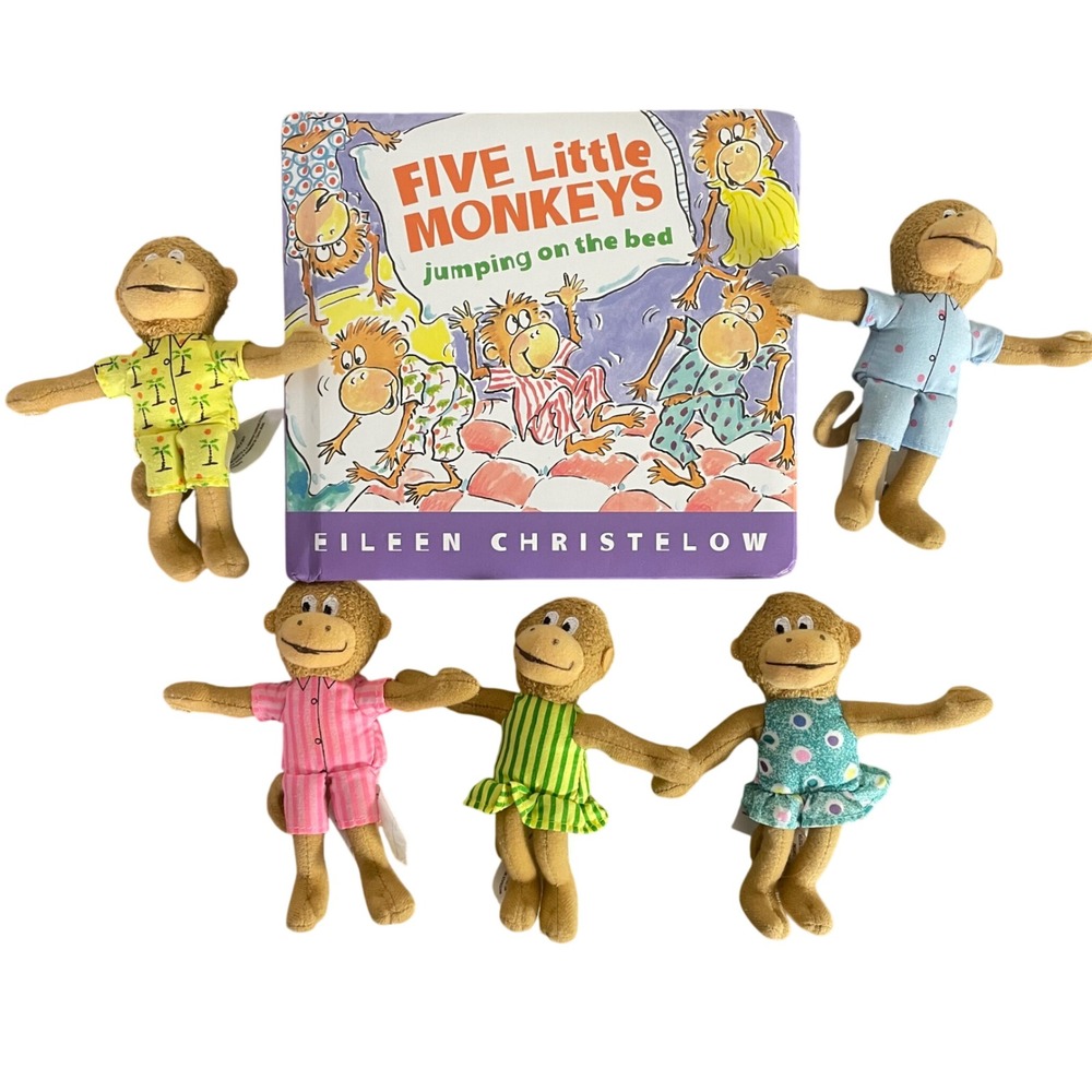 Five Little Monkeys Jumping On The Bed Book Plush Doll Figures Eileen Christelow